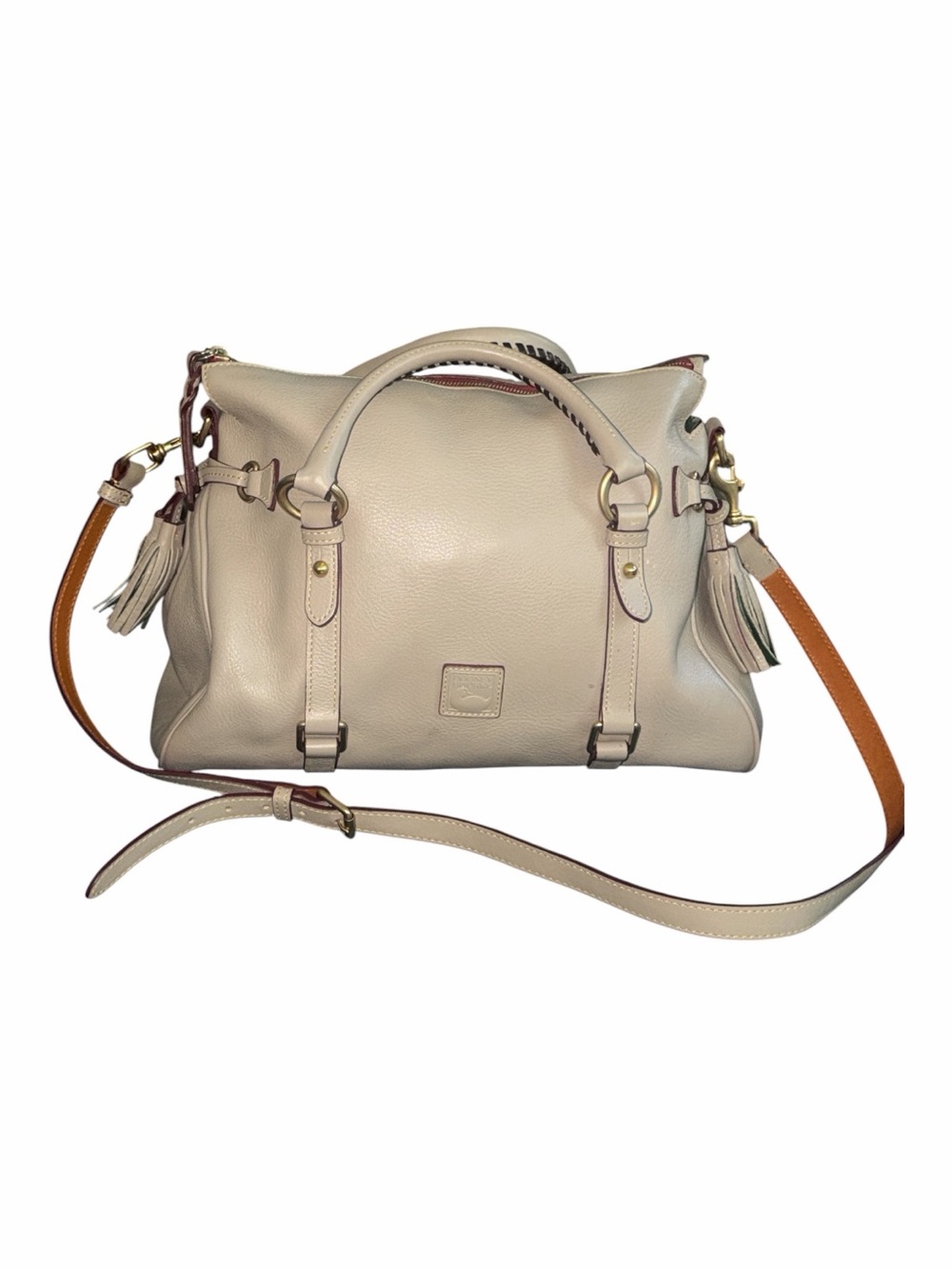 Dooney & Bourke Florentine Satchel Beige Leather Large Satchel with Tassel - Picture 9 of 14